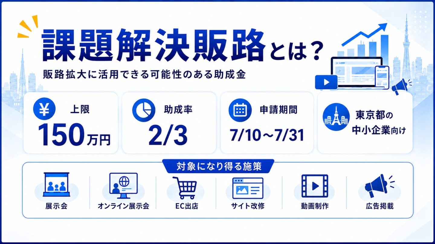 課題解決販路の助成限度額、助成率、申請期間、対象施策の概要